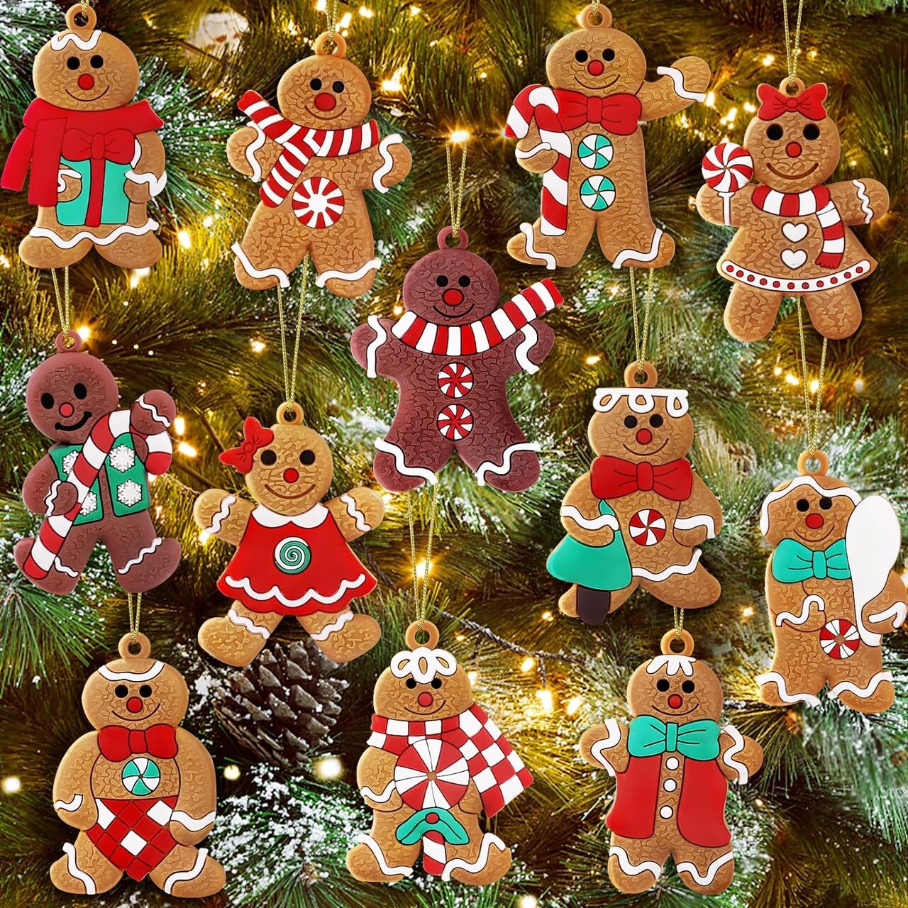 3 Inches Rubber Gingerbread Man Christmas Figurines Ornaments 12 pcs